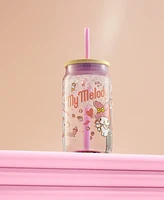 JoyJolt Hello Kitty and Friends Favorite Flavor My Melody Can Shaped Glass Tumbler with Wood Lid and Straw