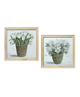 Slickblue Wood Framed Floral Basket Print (Set of 2) 17"sq Wood/glass