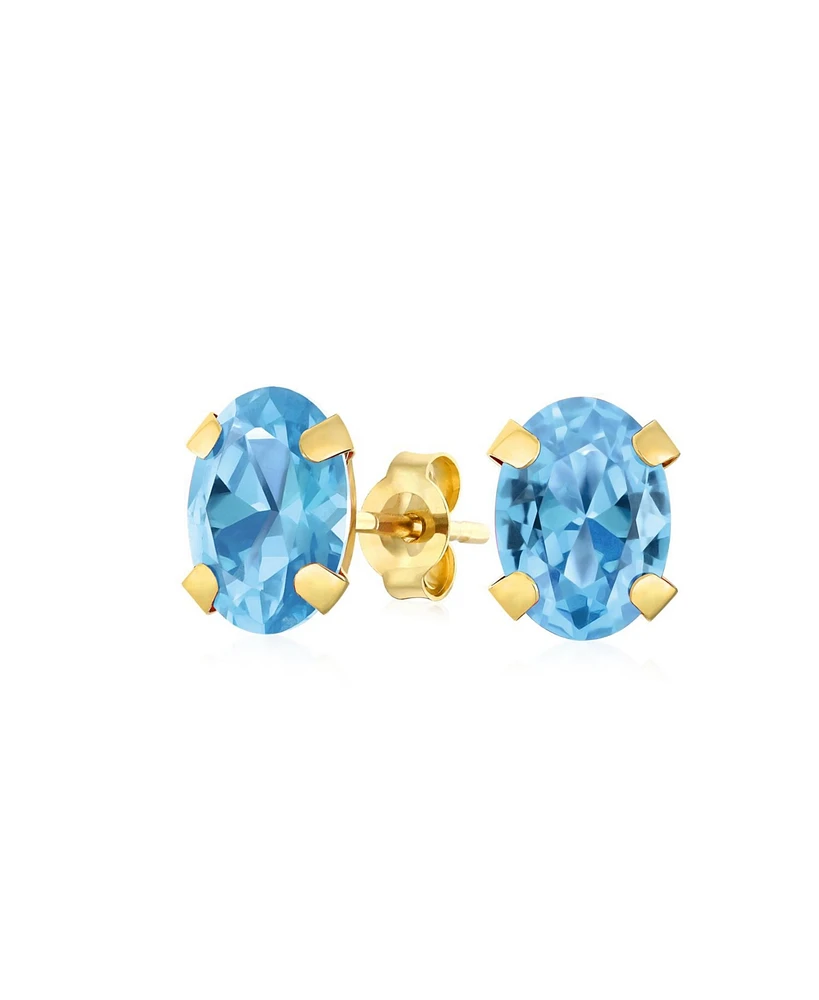 Bling Jewelry 1.6Ct Oval Shaped Swiss Blue Natural Topaz Stud Earrings For Women 14K Yellow Gold