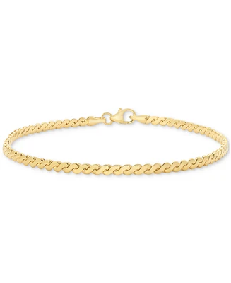 Polished Serpentine Link Chain Bracelet in 14k Gold