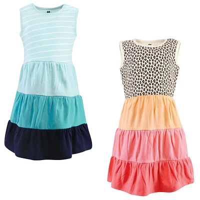 Hudson Baby Big Girls Hudson Cotton Dresses, Leopard Coral Mint