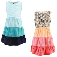 Hudson Baby Big Girls Hudson Cotton Dresses, Leopard Coral Mint