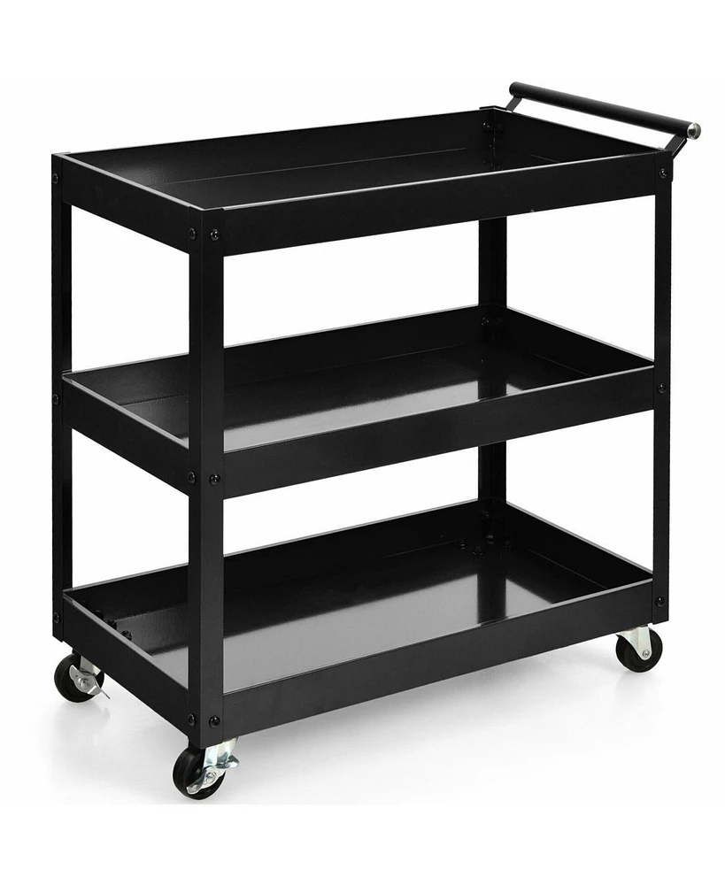 Sugift 3-Tier Utility Cart with Steel Frame and Four Wheels