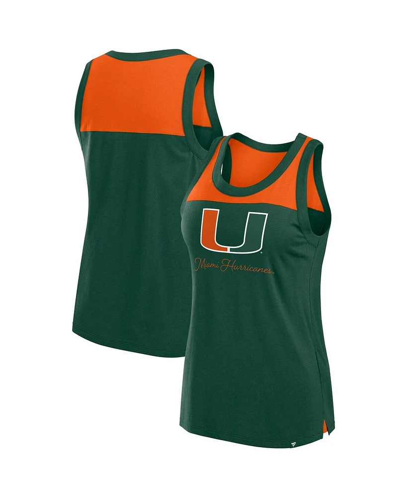 Fanatics Women's Green Miami Hurricanes Crosley Colorblock Tank Top