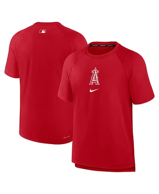 Nike Men's Red Los Angeles Angels Authentic Collection Pregame Raglan Performance T-Shirt