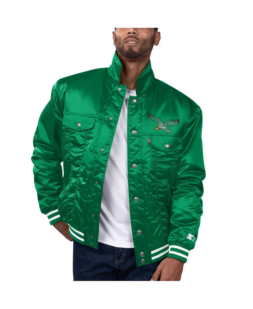 Levi's x Starter Men's Green Philadelphia Eagles Silver Tab Trucker Full-Snap Jacket