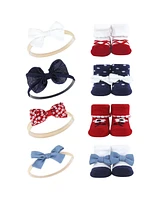 Hudson Baby Baby Girls Headband and Socks Giftset, Red Navy Flower, One