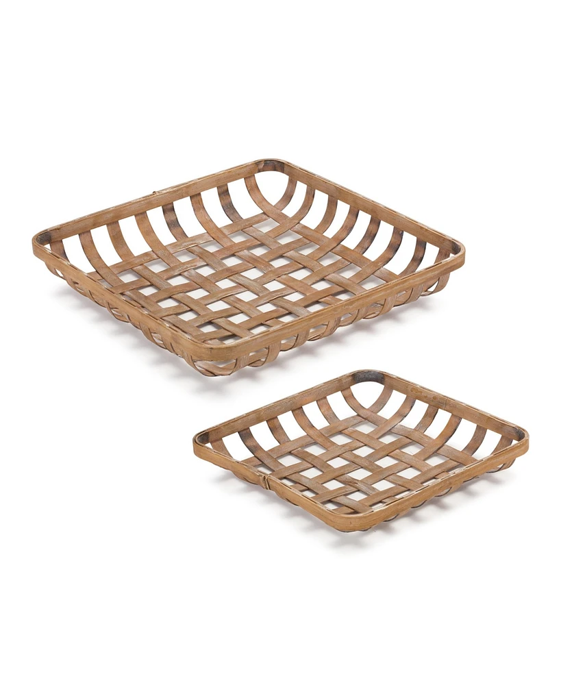 Slickblue Square Wicker Basket Tray (Set of 2)