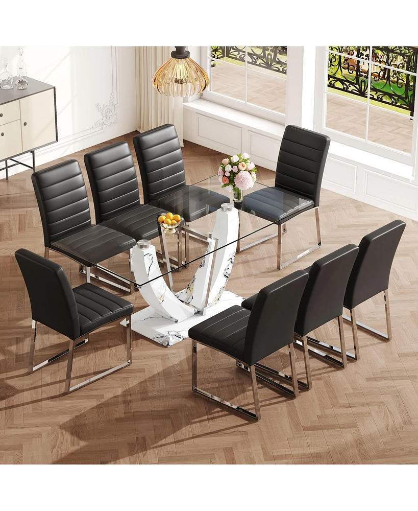 Simplie Fun Rectangular Glass Table | 6-8 Seater | Modern and Minimalist