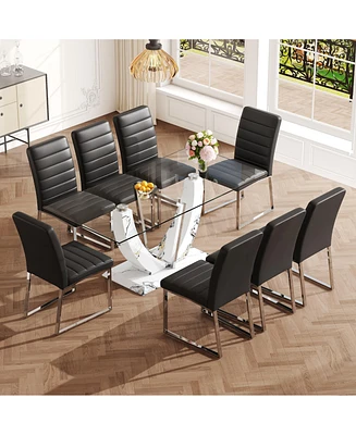 Streamdale Furniture Rectangular Glass Table | 6-8 Seater | Modern and Minimalist