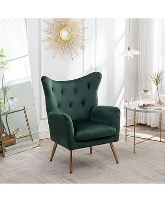 Simplie Fun Velvet Button-Tufted Wing Back Accent Chair, Green