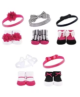 Hudson Baby Girls 12Pc Headband and Socks Set, Pink Gray Red Sequin, 0-9 Months