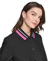 Karl Lagerfeld Paris Women's Striped-Trim Snap-Front Jacket