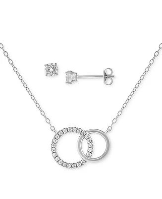 Giani Bernini 2-Pc. Set Cubic Zirconia Interlocking Rings Pendant Necklace & Complementing Stud Earrings in Sterling Silver, Created for Macy's