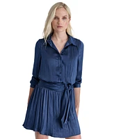 Dkny Women's Pleated Tie-Front Long-Sleeve Shirtdress