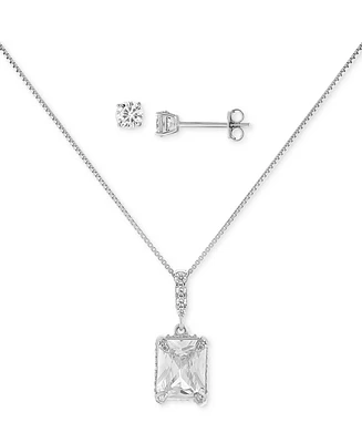 Giani Bernini 2-Pc. Set Cubic Zirconia Emerald-Cut Pendant Necklace & Complementing Stud Earrings in Sterling Silver, Created for Macy's