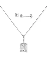 Giani Bernini 2-Pc. Set Cubic Zirconia Emerald-Cut Pendant Necklace & Complementing Stud Earrings in Sterling Silver, Created for Macy's