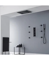 Mondawe 64 Colors Led Light and Music 3 Functions 4 Sprays Flush Ceiling Mounted Thermostatic Shower System with 6 Body Jets and Rough-in Valve in Mat