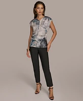 Donna Karan Women's Printed Cap-Sleeve V-Neck Blouse