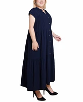 Ny Collection Plus Size Short Sleeve Slubbed Midi Dress