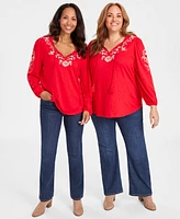 Style & Co Women's Shine Embroidered Long-Sleeve Blouse, Created for Macy's