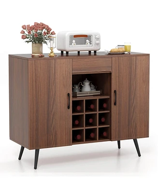 Costway Buffet Sideboard Cabinet Wine Bar Cabinet with Drawer & Adjustable Shelves