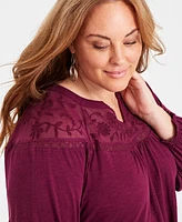 Style & Co Plus Mesh-Trim Raglan-Sleeve Blouse, Created for Macy's