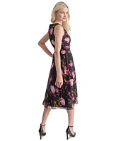 Dkny Women's Floral V-Neck Belted Sleeveless Dress