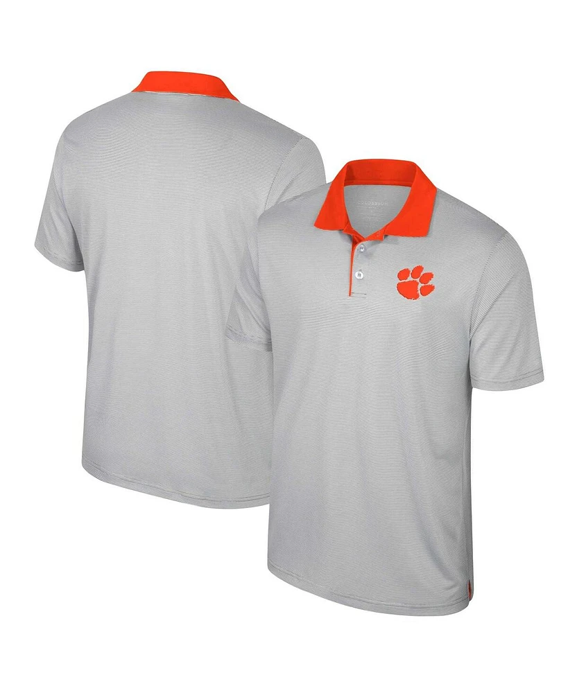 Colosseum Men's Gray Clemson Tigers Big Tall Tuck Striped Polo