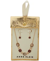 Anne Klein Gold-Tone Stone Statement Necklace & Drop Earrings Set