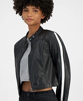 Tinseltown Juniors' Faux-Leather Long-Sleeve Moto Jacket