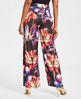 I.n.c. International Concepts Women's High-Rise Printed Satin Wide-Leg Pants, Created for Macy's