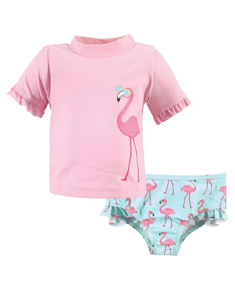 Hudson Baby Girls Swim Rashguard Set, Flamingo, 6-9 Months