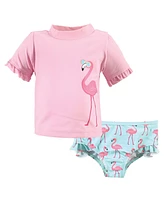 Hudson Baby Girls Swim Rashguard Set, Flamingo, 6-9 Months