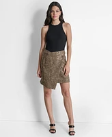 Dkny Women's Sequin Plaid Wrap Mini Skirt