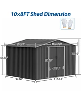 Simplie Fun Spacious All-Weather 10x8 Galvanized Steel Storage Shed with Sliding Doors