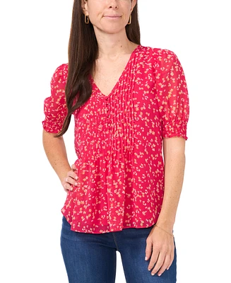 Sam & Jess Petite Floral-Print Pintucked Blouse