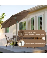 Aoodor 9FT Outdoor Patio Market Umbrella Aluminum Frame with Push Button Tilt Crank and 8 Steel Ribs, Uv Protection Waterproof