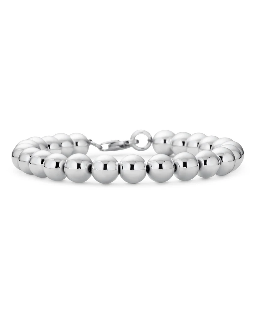 Bling Jewelry Simple Plain Hand Strung Polish Round Light Weight Sterling Silver Bead 8MM Ball Strand Bracelet For Women 9 Inch