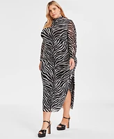 Bar Iii Trendy Plus Zebra-Print Mock-Neck Mesh Dress, Created for Macy's