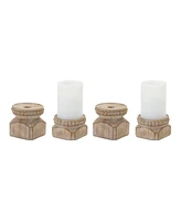 Slickblue Beaded Wood Design Candle Holder (Set of 4)