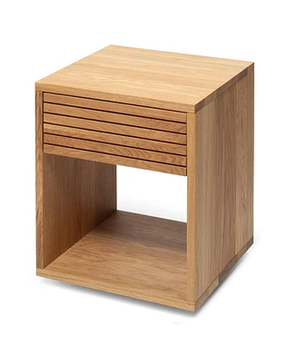 Woodek Modern Oak Wood Nightstand With A Drawer