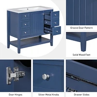 Streamdale Furniture 36" Bathroom Vanity Without Sink, Cabinet Base Only, One Cabinet And Three Drawers