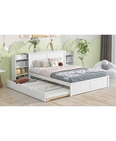 Streamdale Furniture Queen Size Storage Platform Bed With Pull Out Shelves And Twin Xl Size Trundle