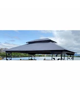 Streamdale Furniture 13 X 10FT Patio Double Roof Gazebo Replacement Canopy Top Fabric, Gray