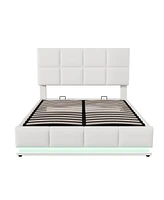 Streamdale Furniture Modern White Storage Bed with Led Lights & Usb Charger