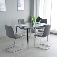 Streamdale Furniture 51.1" Glass Table & Fabric Chair set, Silver Metal Legs