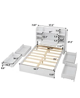 Streamdale Furniture Full Size Bed Frame with Storage and Shelves, White