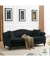 Black Velvet 3-Seater Sofa with Rolled Arms & Nailhead