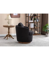 Streamdale Furniture Boucle Fabric Swivel Accent Chair With Soild Wood Round Brown Base Leg